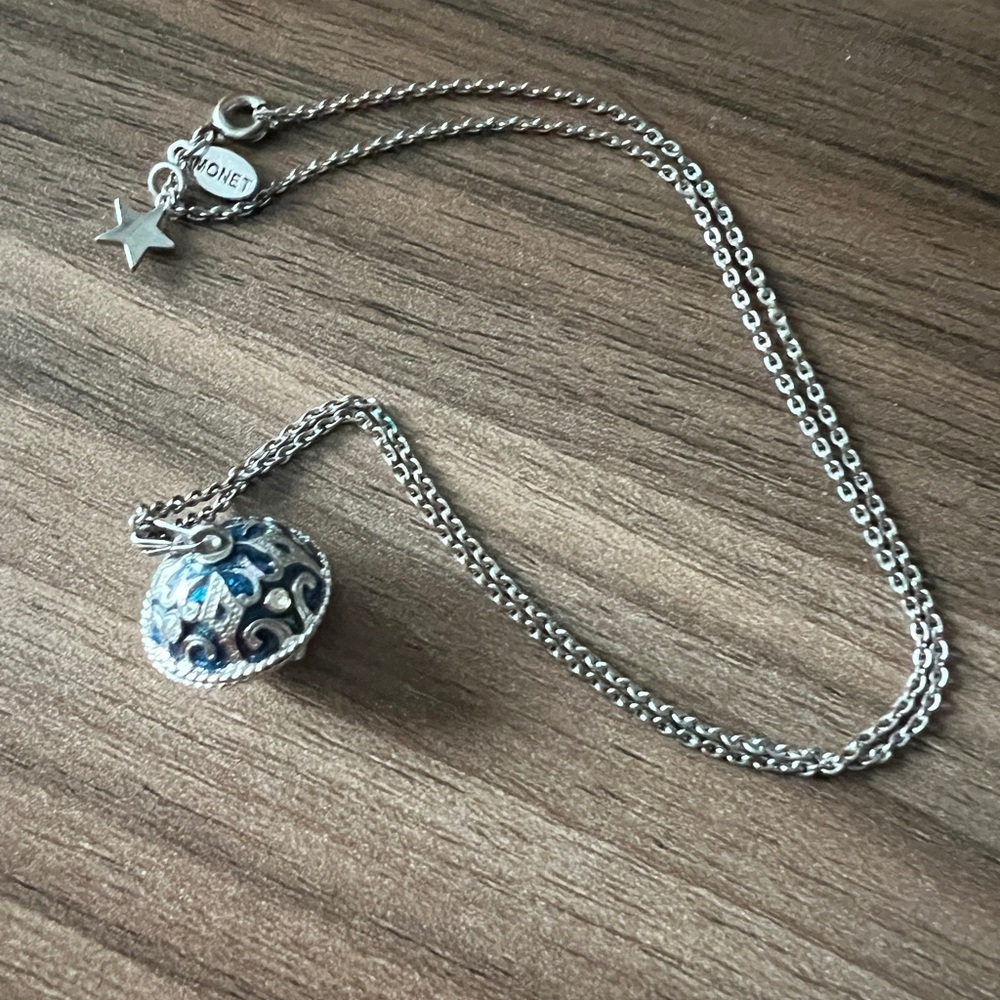 Monet Pendant Necklace Silver with Blue Accents